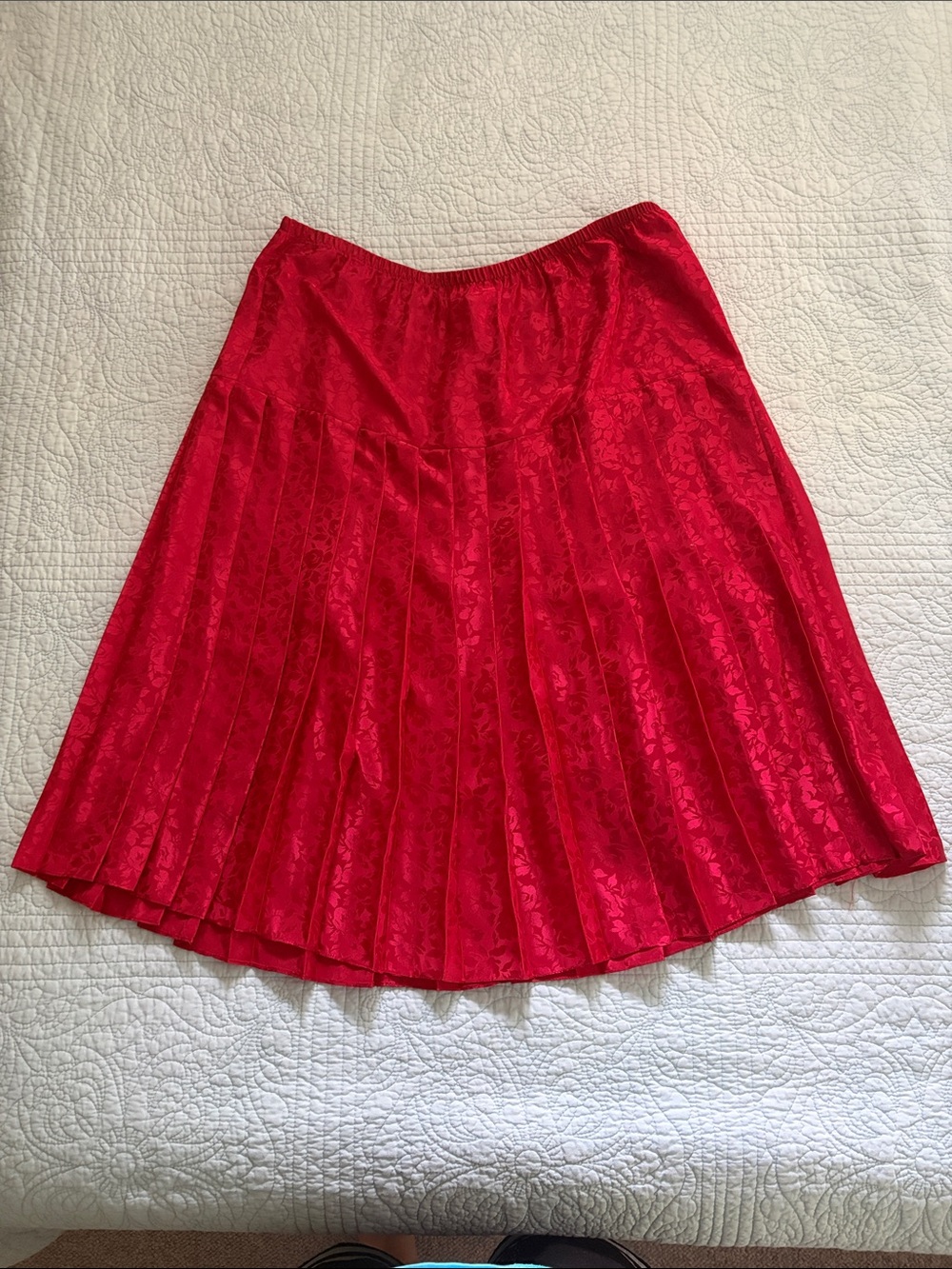 Vintage Red Pleated A-Line Skirt